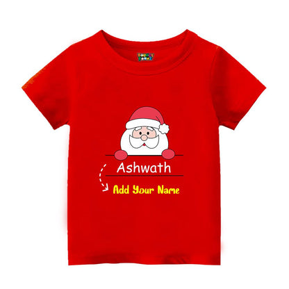 Personalized Kid's Peeking Santa T-Shirt - Custom Name Christmas Tee