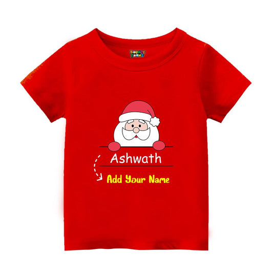 Personalized Kid's Peeking Santa T-Shirt - Custom Name Christmas Tee