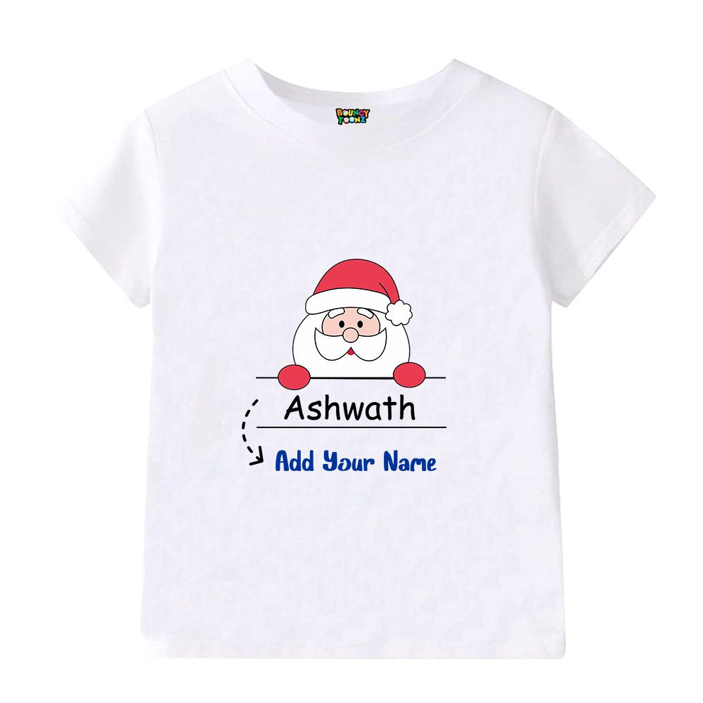 Personalized Kid's Peeking Santa T-Shirt - Custom Name Christmas Tee