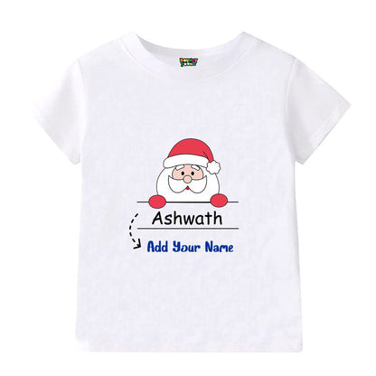 Personalized Kid's Peeking Santa T-Shirt - Custom Name Christmas Tee