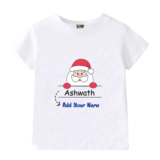 Personalized Kid's Peeking Santa T-Shirt - Custom Name Christmas Tee