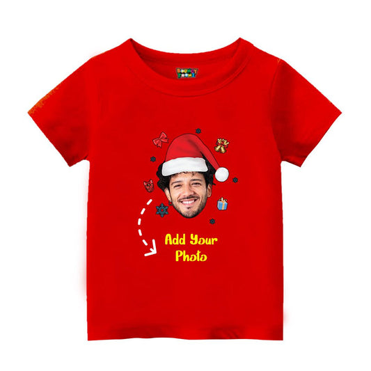 Custom Photo Face Christmas T-Shirt - Personalized Face in Santa Hat Tee