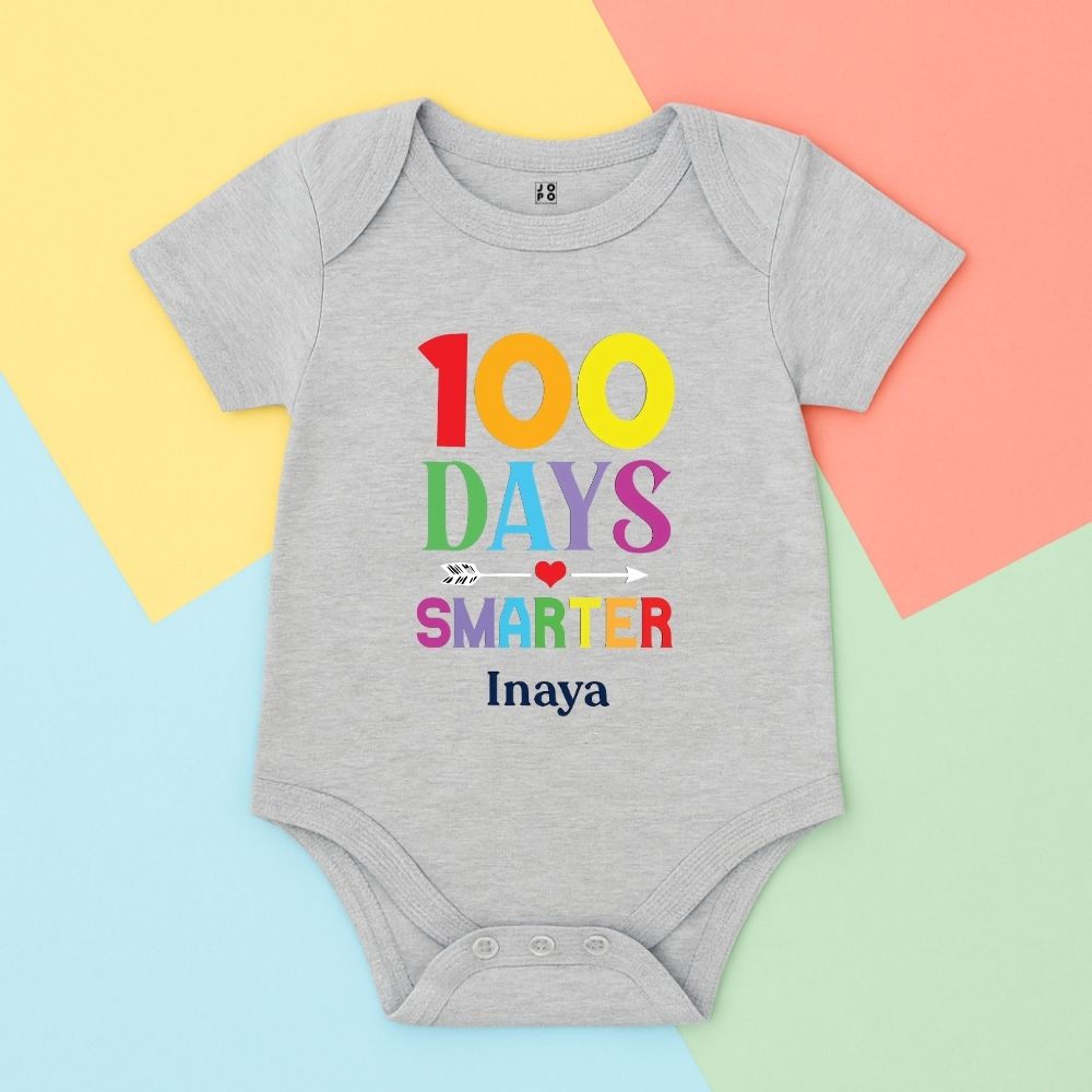  100 days smarter Grey baby onesie