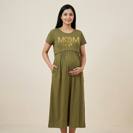 Maternity & Nursing Dress in Cotton | Feeding Nighty with Adjustable Back Tie | Pregnancy & Postpartum Wear | Custom Print Option (Copy)