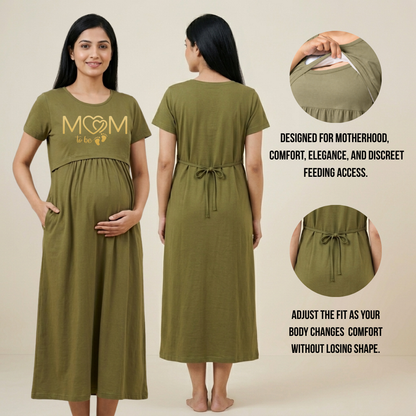Maternity & Nursing Dress in Cotton | Feeding Nighty with Adjustable Back Tie | Pregnancy & Postpartum Wear | Custom Print Option (Copy)