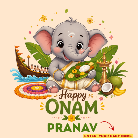 Personalized Happy Onam Kids Cotton T-Shirt | Custom Name