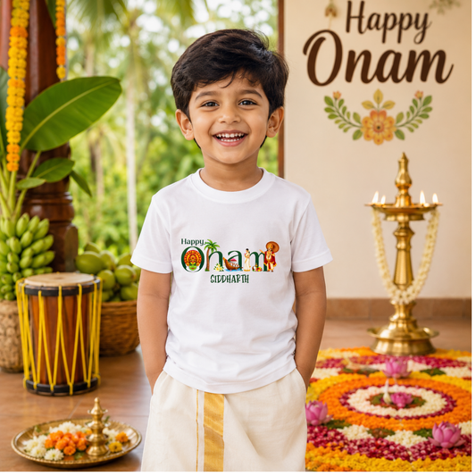 Custom Name Onam Kids T-Shirt | Premium Cotton