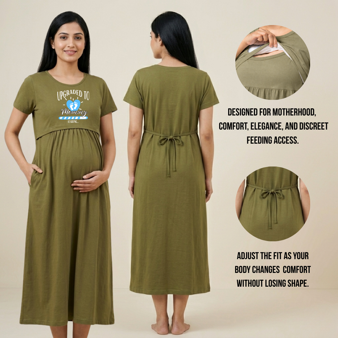 Ultra Soft Cotton Maternity Dress with Feeding Access | Breathable Nursing Wear | Adjustable Back Tie | Customisable