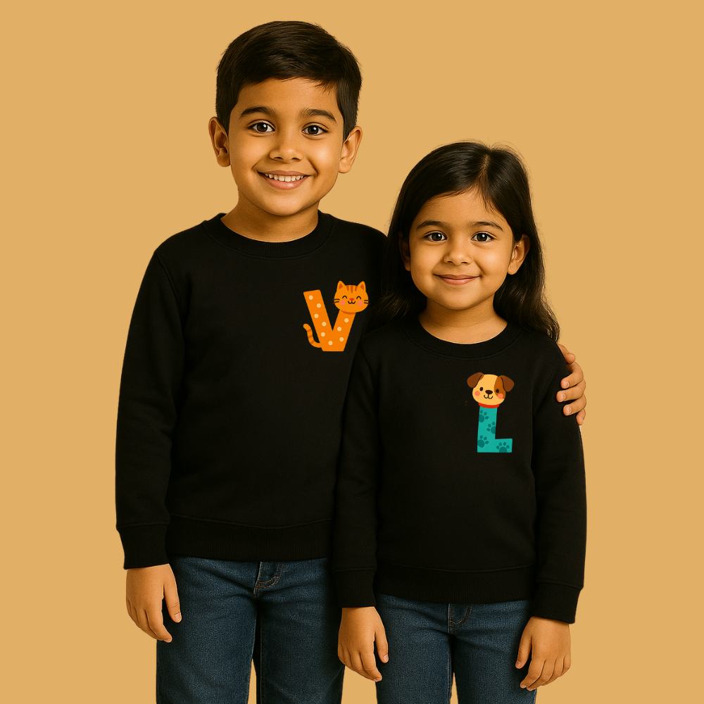 Bold Pocket Initials, Bonded Hearts – Sibling Sweatshirts