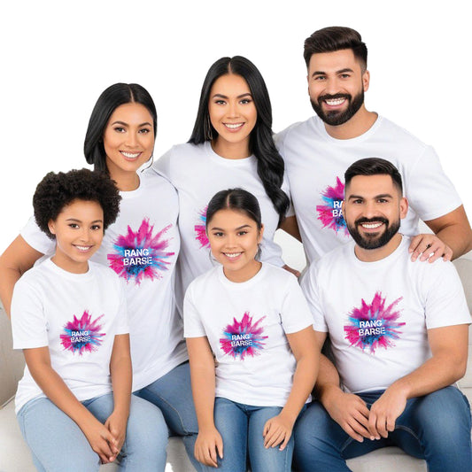 Colorful Holi Festival Family Matching White Tshirts Set