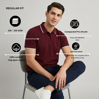Maroon Polo T-Shirt for Men – Cotton Collar T-Shirt Regular Fit