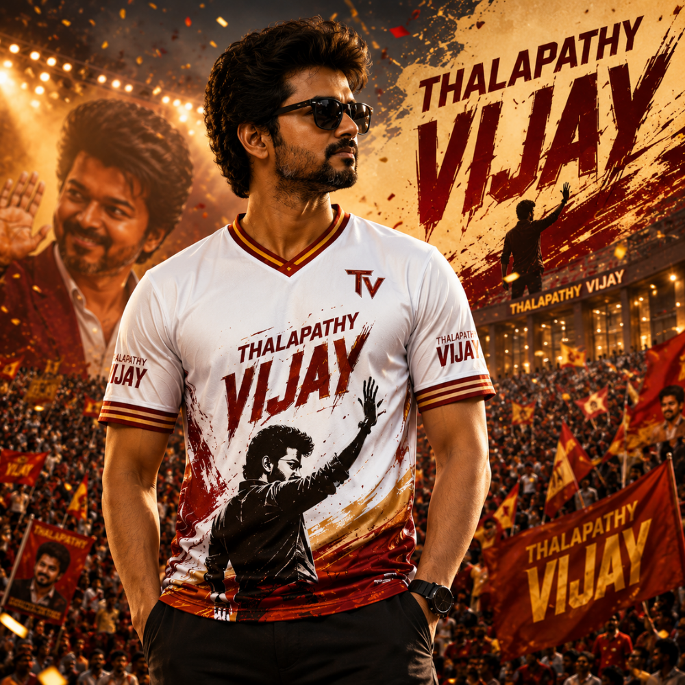Thalapathy Vijay Fan Jersey for Men | Premium White Half Sleeve Sports T-Shirt