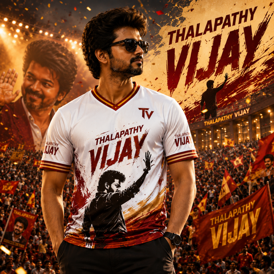 Thalapathy Vijay Fan Jersey for Men | Premium White Half Sleeve Sports T-Shirt