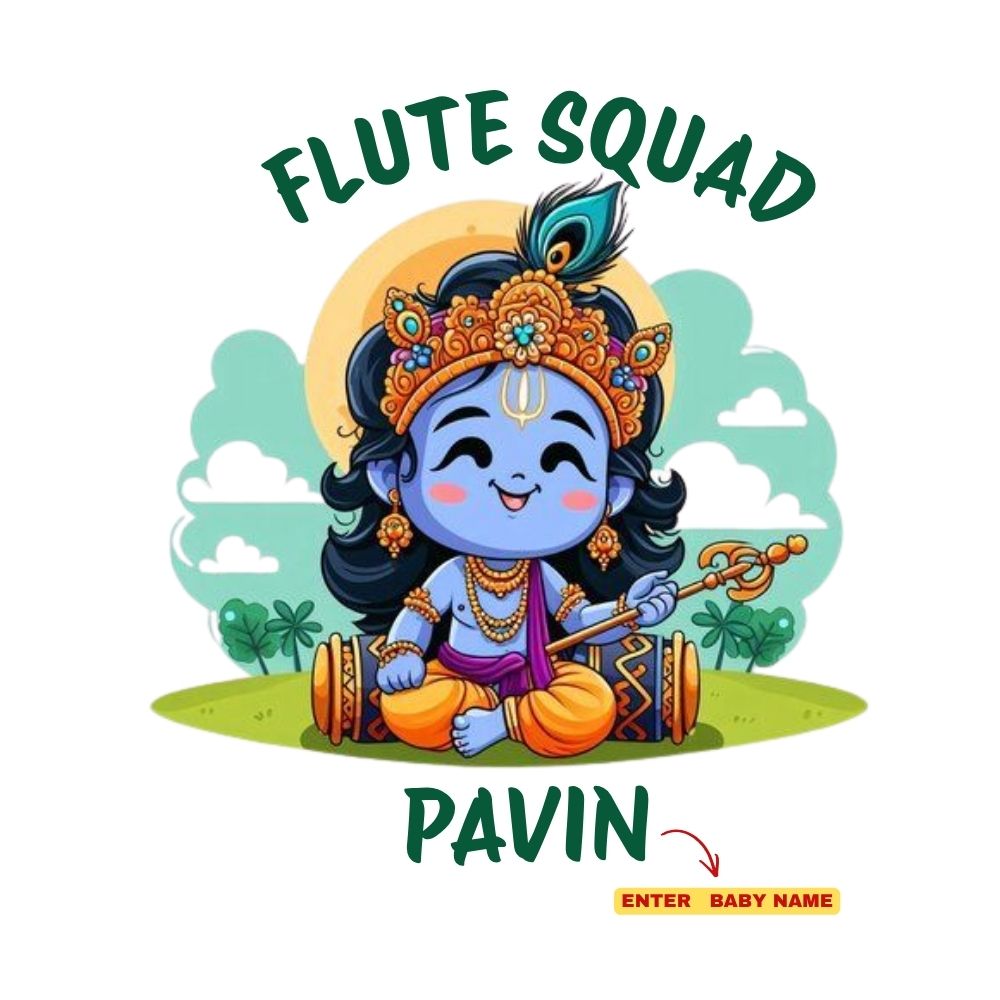 Flute Squad Personalized Krishna Janmashtami Kids T-Shirt – Custom Name