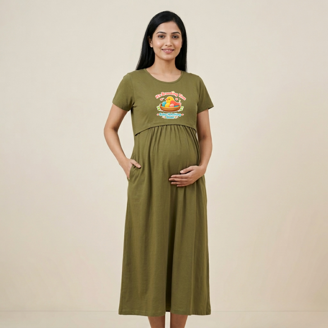 Ultra Soft Cotton Maternity Dress with Feeding Access