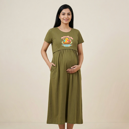 Ultra Soft Cotton Maternity Dress with Feeding Access