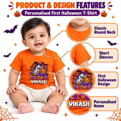 Girls Halloween T-Shirt – Cute Witch and Pumpkin Print