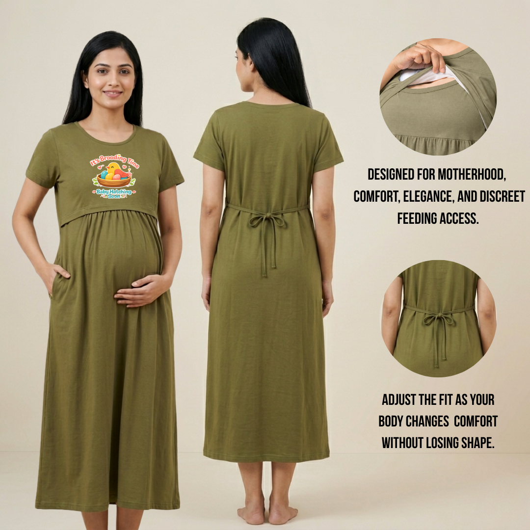 Ultra Soft Cotton Maternity Dress with Feeding Access