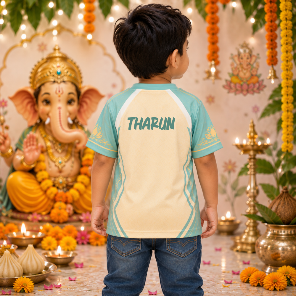 Kids Vinayagar Chaturthi Jersey | Cute Bal Ganesha Printed Jersey for Boys
