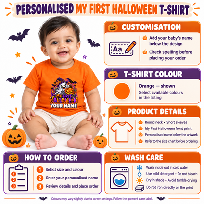 Girls Halloween T-Shirt – Cute Witch and Pumpkin Print