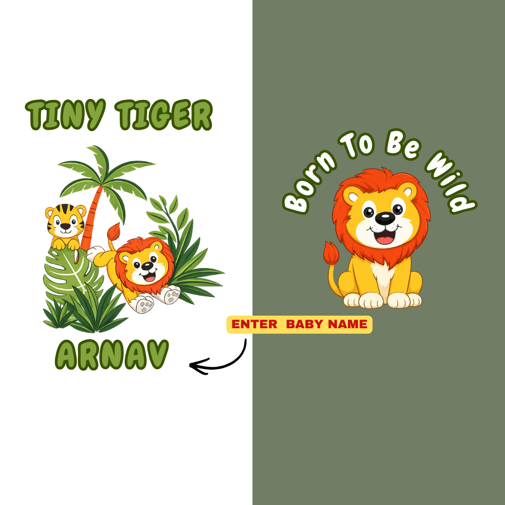 Tiny Tiger Kids Co-Ord Set | Custom Name Cotton T-Shirt & Shorts for Boys & Girls