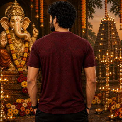Lord Ganesha All Over Print Jersey for Men | Maroon Ganpati Bappa T-Shirt