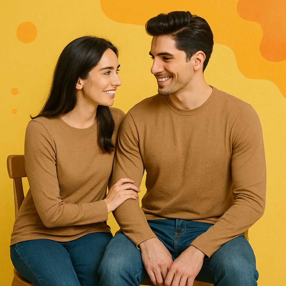 Full Sleeve Couple T Shirt-Peanut Brown