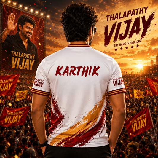 Thalapathy Vijay Fan Jersey for Men | Premium White Half Sleeve Sports T-Shirt
