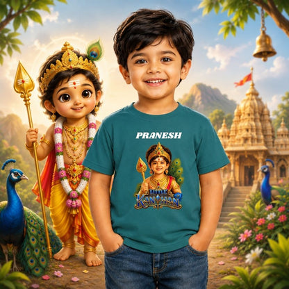 Little Kandhan Personalized Kids T-Shirt | Custom Name Murugan T-Shirt for Boys | Cute Lord Murugan Cotton Tee