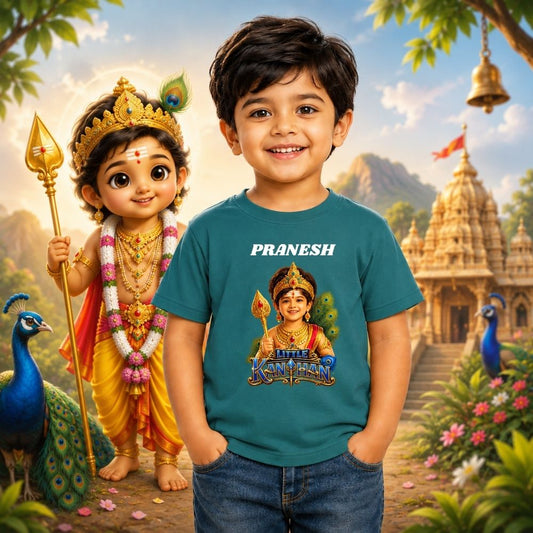 Little Kandhan Personalized Kids T-Shirt | Custom Name Murugan T-Shirt for Boys | Cute Lord Murugan Cotton Tee