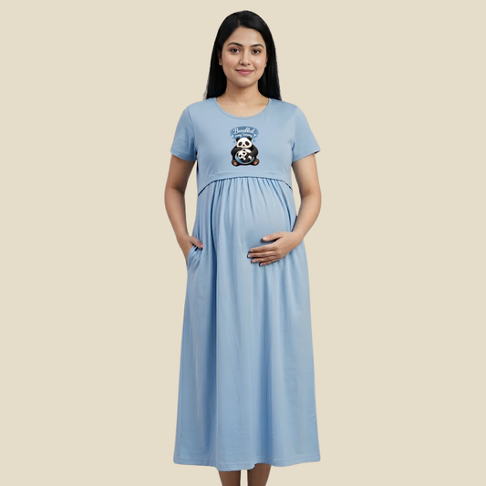 Everyday Cotton Maternity & Feeding Dress | Comfortable Nursing Wear for Home, Travel & Hospital | Adjustable Fit | Custom Print