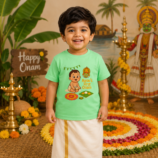 Custom Printed Onam Kids T-Shirt | Soft Cotton Festival Clothing