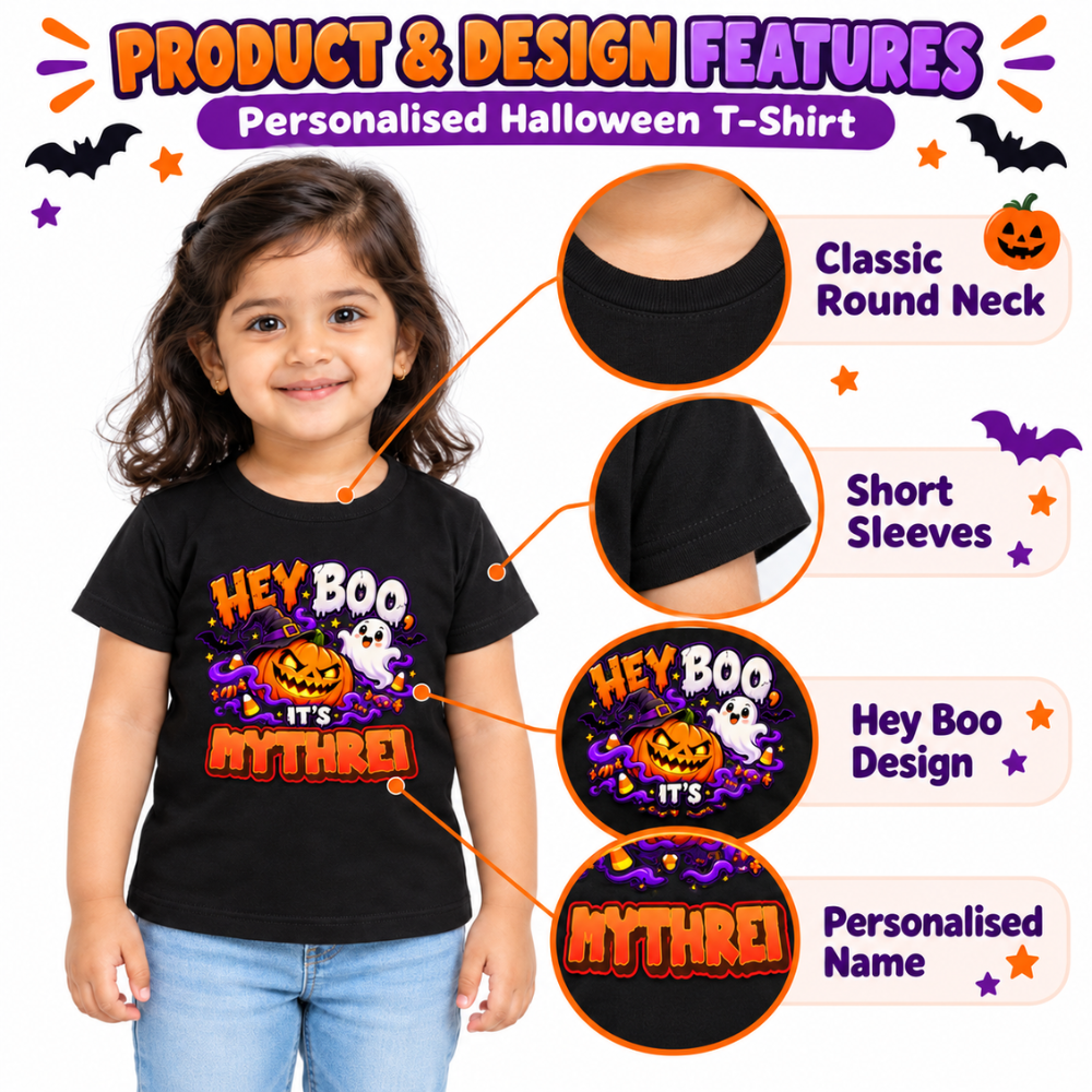 Personalised Kids Halloween T-Shirt – Boo Crew Name Print
