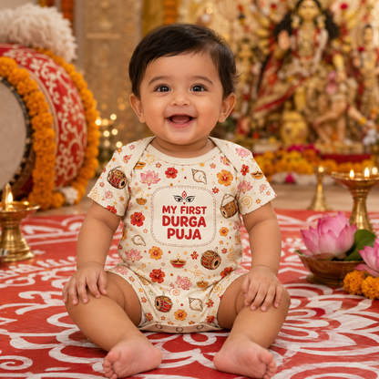 My First Durga Puja Baby Romper | Festive Maa Durga Onesie for Infants customised