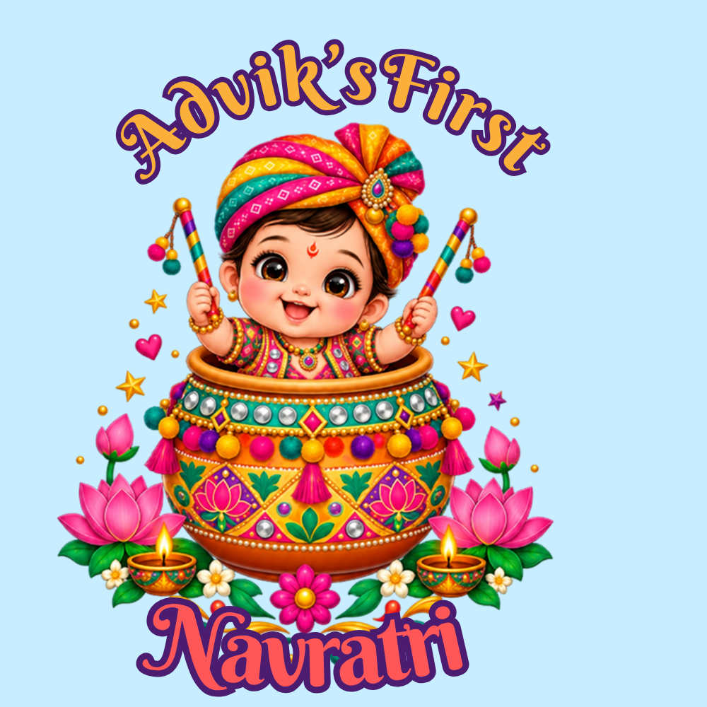Personalized Baby’s First Navratri Romper | Blue Festive Baby Design