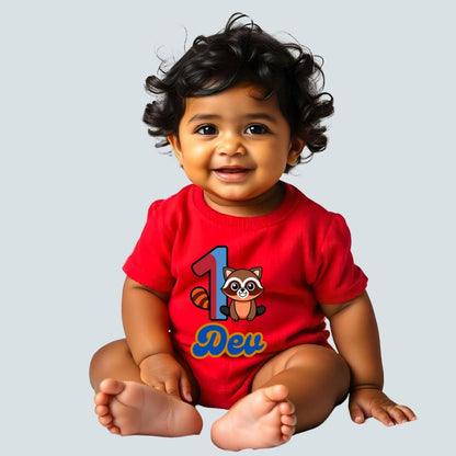 Tiny Raccoon,Big Smiles - One Month Custom Name printed Onesies