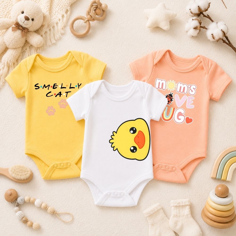 Cute Chick, Cat & Mommy's Love Baby Rompers | Premium Cotton Onesies for Newborns, Infants & Toddlers