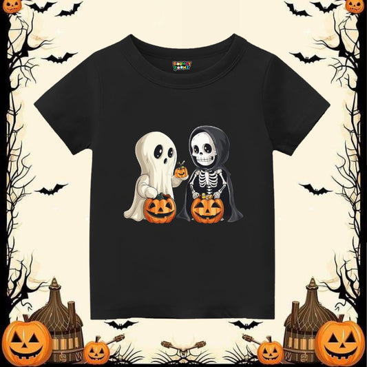 Ghost & Skeleton Kids' Halloween T-shirt - Cute Spooky Friends Tee
