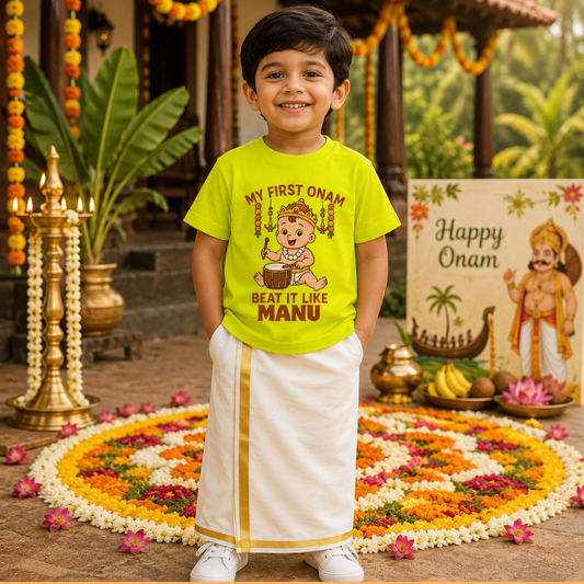 Cute Onam Kids T-Shirt | Personalized Festival Wear for Boys & Girls