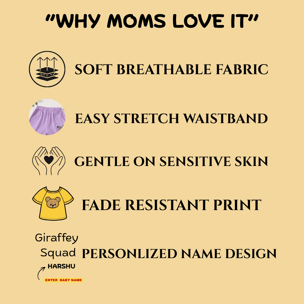 Giraffe Squad Kids Co-Ord Set | Custom Name Cotton T-Shirt & Shorts for Boys & Girls