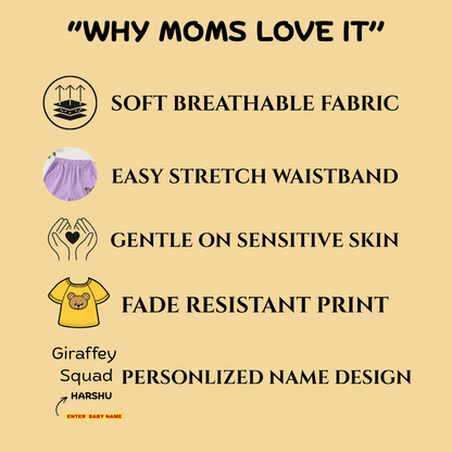 Giraffe Squad Kids Co-Ord Set | Custom Name Cotton T-Shirt & Shorts for Boys & Girls