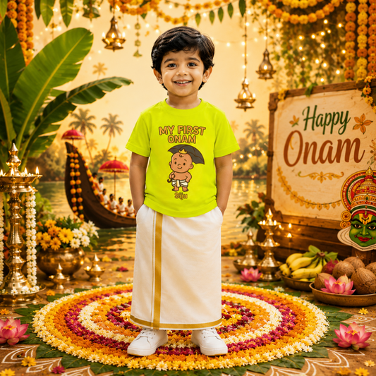 My First Onam Baby T-Shirt – Custom Name Printed Onam Festival Outfit for Kids