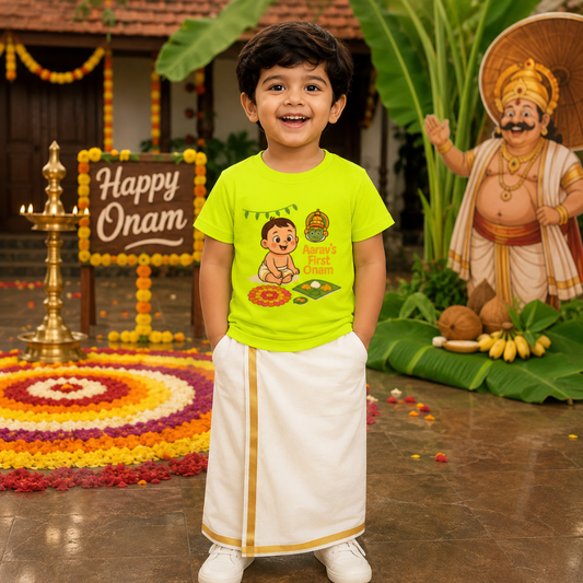 Personalized 'First Onam' Kids T-Shirt | Cute Baby Celebration Design