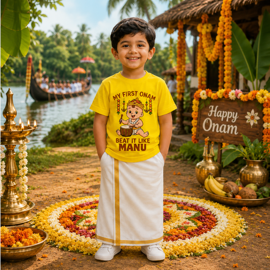 Onam Special Kids T-Shirt | Custom Name Kerala Cultural Wear