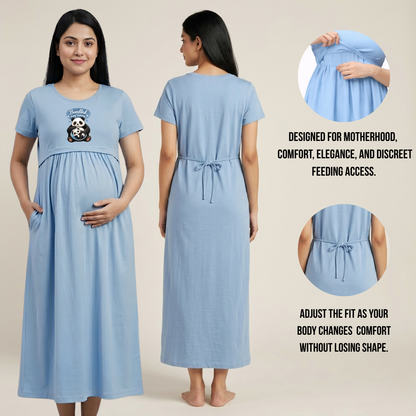 Everyday Cotton Maternity & Feeding Dress | Comfortable Nursing Wear for Home, Travel & Hospital | Adjustable Fit | Custom Print