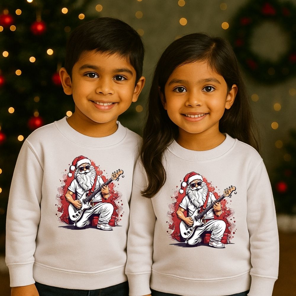Rock and Roll Santa Print Christmas Sweatshirt for Siblings