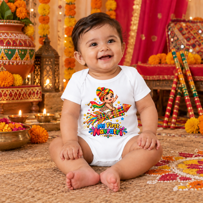 My First Navratri Baby Romper | White Festive Rocket Design