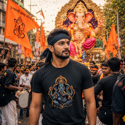 Lord Ganesha Graphic T-Shirt for Men | Ganpati Bappa Black T-Shirt