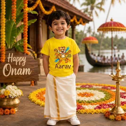 Premium Personalized Onam T-Shirt for Kids | Festival Special Clothing