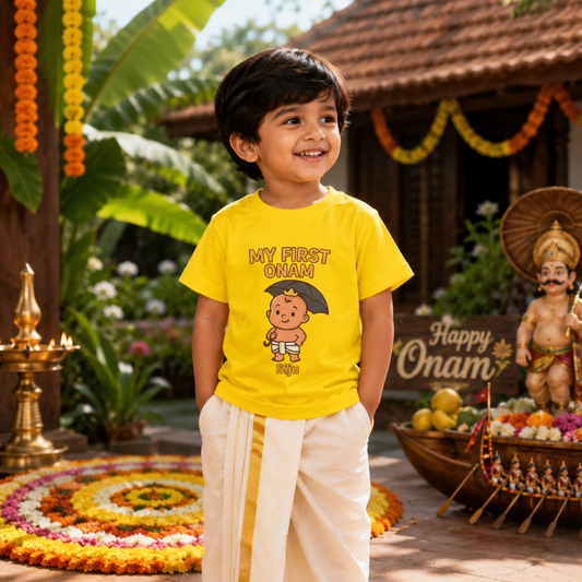 My First Onam Baby T-Shirt – Custom Name Printed Onam Festival Outfit for Kids